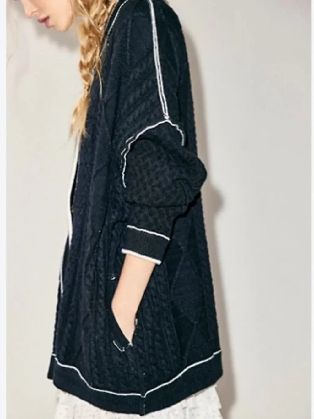 NWT Free People Tennessee Cable Knit Cardi in Black Magic